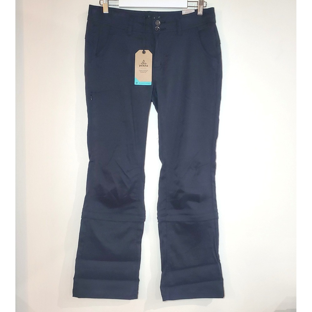 NWT Prana Women's Black Cargo Convertible Pants to Capris size‎ 8 short inseam